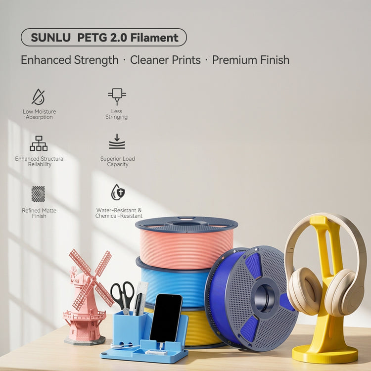 SUNLU PETG 2.0 3D Printer Filament 1KG, Enhanced Low Moisture Absorption