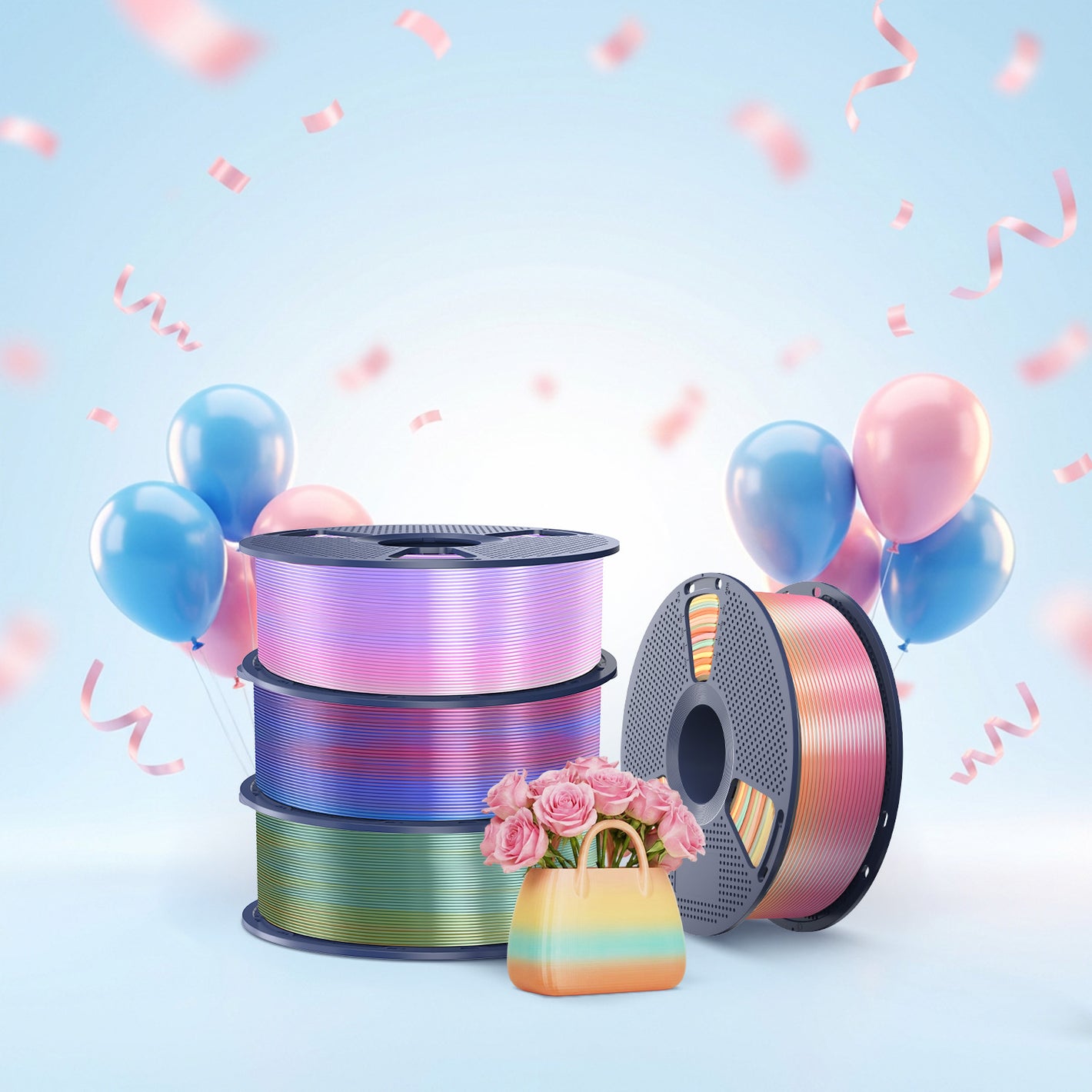 [MOQ: 3KG] PLA, SILK, PETG Rainbow Filament 3D Printer Filament 1KG