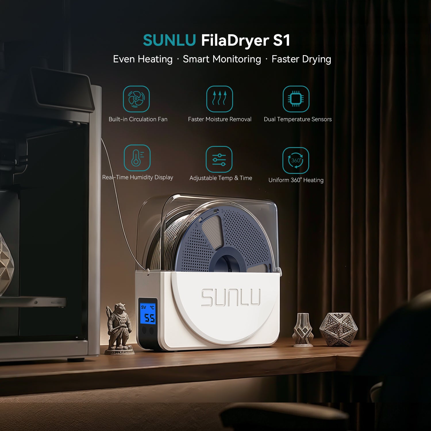 Get PLA at $6.6/KG | SUNLU S1 Plus Filament Dryer and PLA Filament Bundle